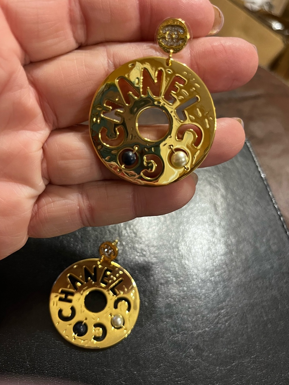 Chanel 2019 Egyptian Cut Out Oversized Dangle textured Earrings